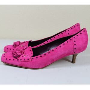 Coach Pretty In Pink Suede Tassel Kitten Heel Pumps Size 10B